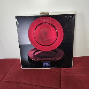 Royal Limited Ruby Red Charger Plates Set of 4 Plastic 13" w Box Vintage